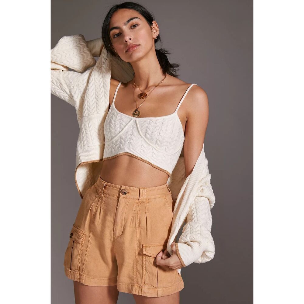 Anthropologie Tan Linen Cargo Shorts Size 2
